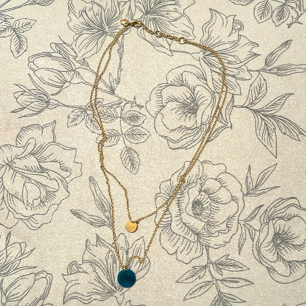 J. Crew gold tone, blue enamel stacker necklace